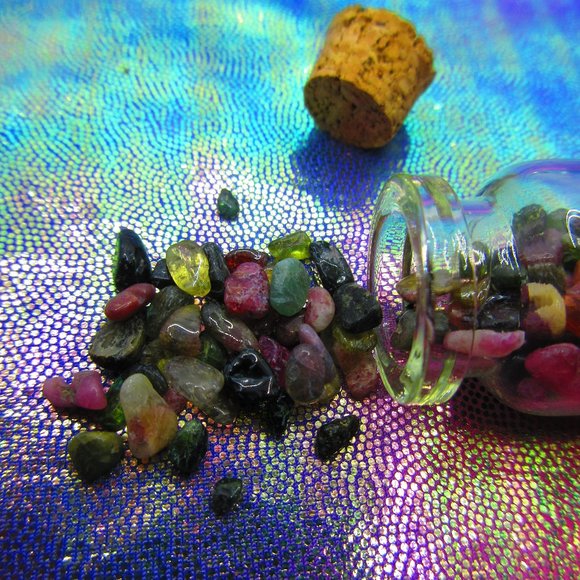 Watermelon Tourmaline Gemstone Chips In A Bottle Embellishments Natural - Picture 1 of 3